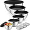 P&P CHEF Set of 6 Mixing Bowls with Black Lids, Stainless Steel Nesting Salad Bowl & 3 Grater Attachments for Prepping