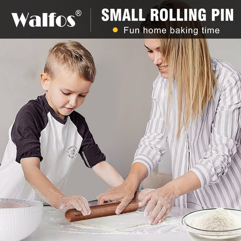 Walfos French Rolling Pin Set, Natural Wooden Baking Dough Rollers (8inch, 15.7inch) for Pizza, Pie, Pasta
