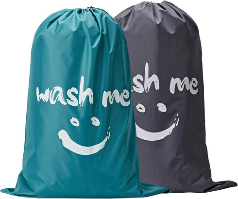 NICOGENA Wash Me Laundry Bag - 2 Packs, 28x40 inches, Heavy Duty Hamper Liner for College Students, Sky Blue & Gray