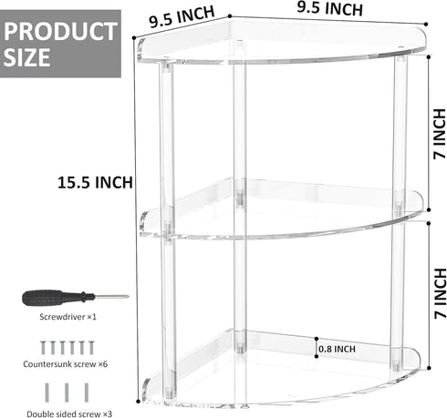 3 9.5x9.5x15.7 Inch, Countertop Sezanrpt Tier Acrylic Corner Shelf Organizer Storage Transparent Corner Shelf