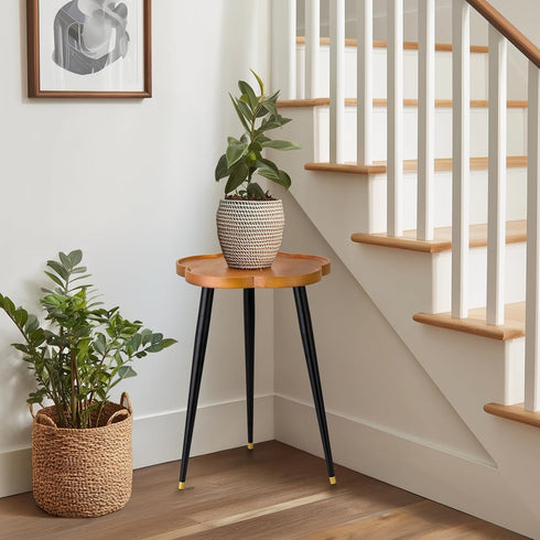 TableClr.1-Flower 16" KINNARY Plant Stand Indoor, Wood Plant Table Plant Holder with Raised Design,Heavy Duty Metal