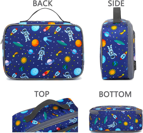FlowFly Kids Insulated Lunch Box Mini Cooler Bag, Back to School Thermal Meal Tote Kit for Girls, Boys (Astronaut)