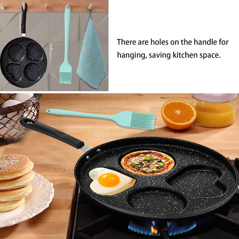 Non Stick Frying Pan, Romantic Heart Circle Egg Pan, Multifunction Omelette Skillet with Oil Brush