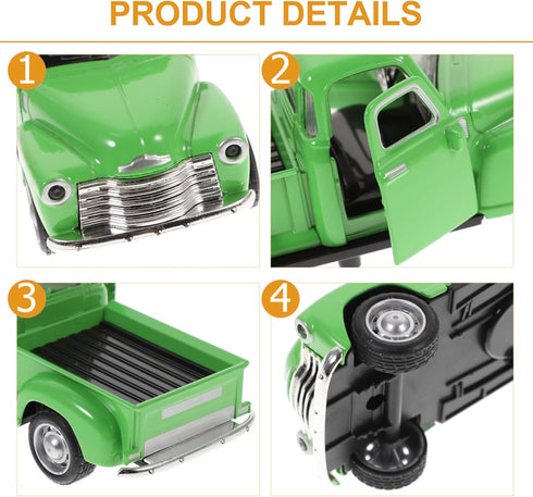 Toyvian Metal Classic Cars Model, Die Cast Old Pickup Truck Figurine, Vintage Collectible Mini Car (Green)