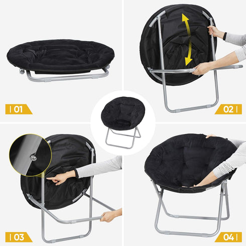 Saturnpower Faux-Fur Folding Chair, Moon Chair Soft Lounge Chair for Lounging, Bedroom, Dorm Rooms or Apartments, Black