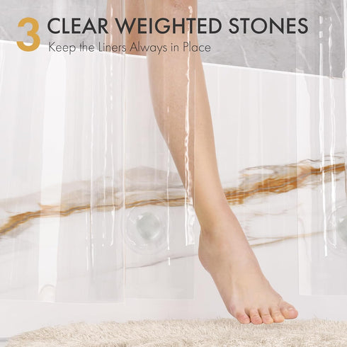Shower Curtain Liner 2 Pack by AmazerBath - 72 x 72 Inches PEVA Plastic with 3 Weighted Stones and 12 Rustproof Grommet