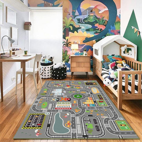 GOJAGOT Car Rug Play Mat Great for Playing with Cars and Toys, Kid Playroom Carpet with Rubber Backing, Game Area