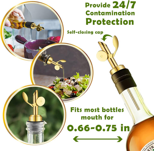 2 WAFJAMF Pcs Weighted Stainless Steel Bottle Pourers, Self Closing Olive Oil Dispenser Spout, Auto Flip Feature Liquor
