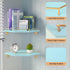 2-Tier 9.5-inch Tirzah Blue Wall Mount Corner Shelf with Gold Metal Guardrail, Diamond-Shaped Wood Corner Floating