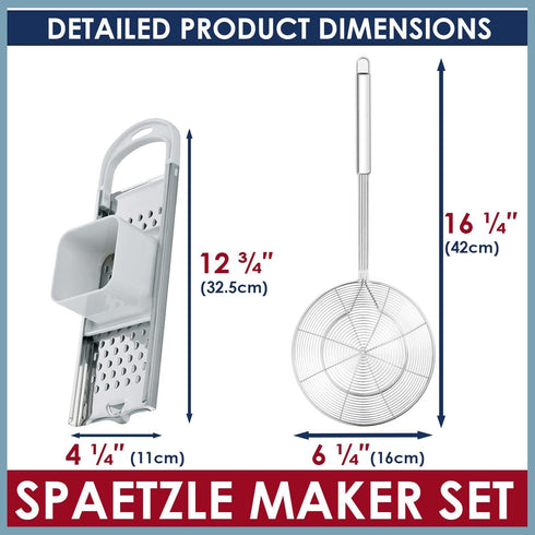 Skimmer Set Premium Grade Stainless Steel Spaetzle Maker with Safety Pusher, Stainless Steel Spider Strainer Spoon