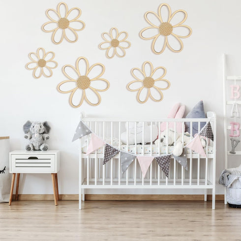 Thyle 6 Pcs Daisy Wall Decor Wooden Daisy Wall Sculptures Art Flowers