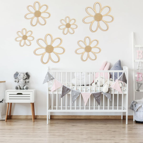Thyle 6 Pcs Daisy Wall Decor Wooden Daisy Wall Sculptures Art Flowers