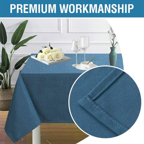 H.VERSAILTEX Linen Textured Table Cloths, 60 x 104 Inch Premium Solid Tablecloth, Waterproof, Ink Blue