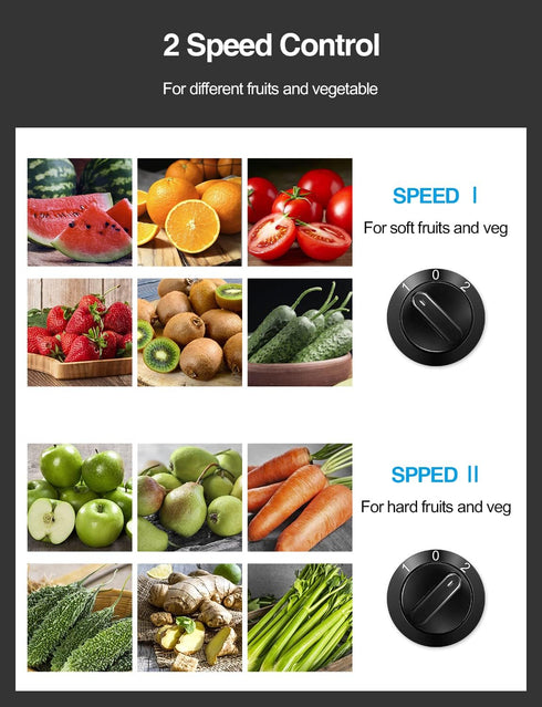 QCen Juicer Machine - 500W Centrifugal Juicer Extractor with 3” Wide Mouth Feed Chute for Easy Cleaning, Stainless