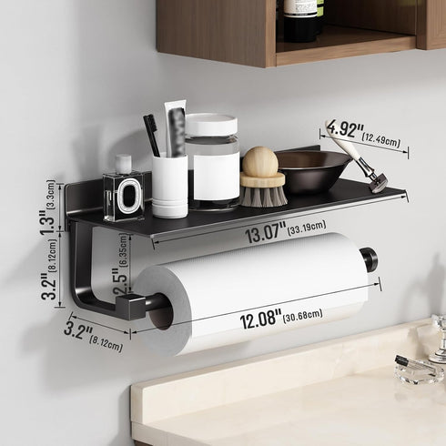 Danpoo Matte Black Wall Mount Paper Towel Holder with Shelf