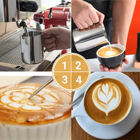 Milk Frothing Pitcher, 350ml/600ml Stainless Steel Jug for Cappuccino Latte Art, 12oz/20oz Milk Jug with Decorating Pen