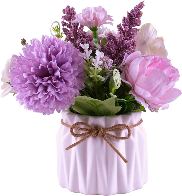 Meyerascal Artificial Potted Flowers, Small Ceramic Vase Fake Flower Plants Desktop Decoration Indoor