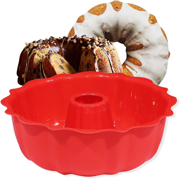 European Grade Silicone Cake Mold, Non-Stick 9 Inch Fluted Tube Cake Pan for Baking Cake, Jello, Bread