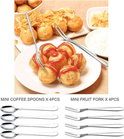 Mini Cheese Knife Set with Wood Handle, Stainless Steel Charcuterie Knife Set with 4 Fruit Forks & Spoons