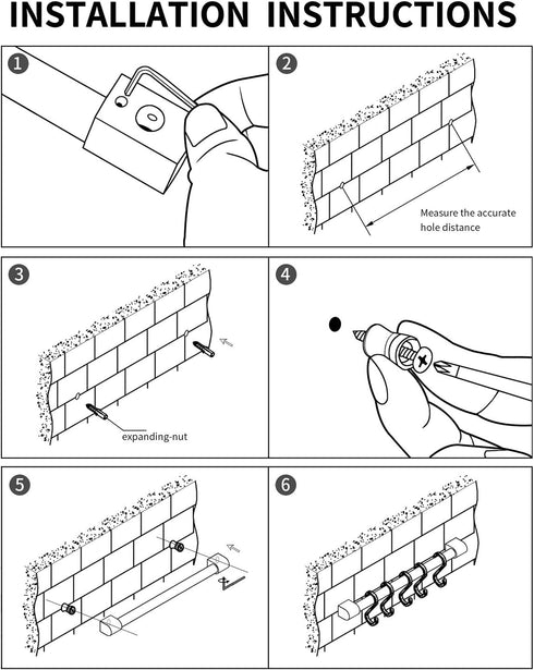 MIAOHUI Kitchen Rail with Hooks - Pot Hangers for Wall Mount, Utensil Rack with Removable S Hook, Aluminum, Black