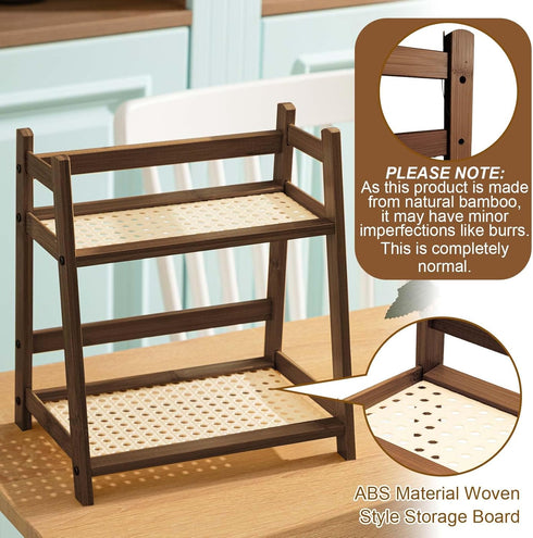 1 2 Countertop Display(Brown,10.2 Inch) Yalikop Pcs Tier Matcha Station Shelf Bamboo Coffee Mug Stand Storage Rack
