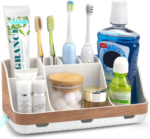 GFWARE Bathroom Countertop Organizer - Detachable 7 Slots Kids Electric Toothbrush and