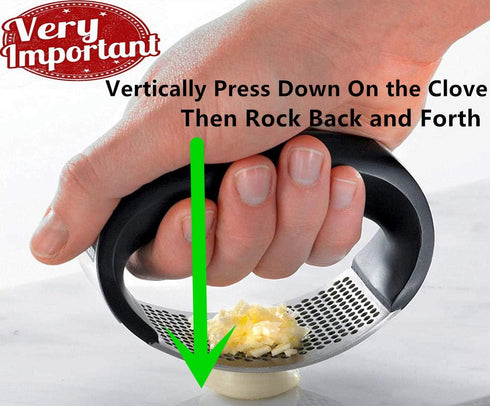 Garlic Press Rocker Stainless Steel - 3-in-1 Garlic Mincer, Peeler Silicone, Brush, Pounding Tool Mincer Masher