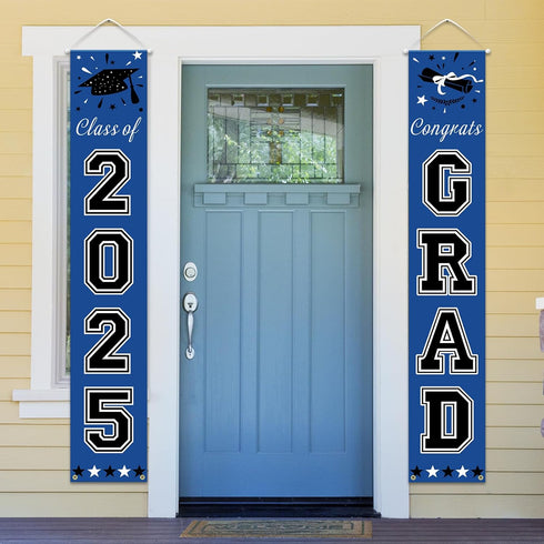 DAZONGE Blue Graduation Decorations 2025, Congrats Grad Porch Banner for Graduation Party Decorations