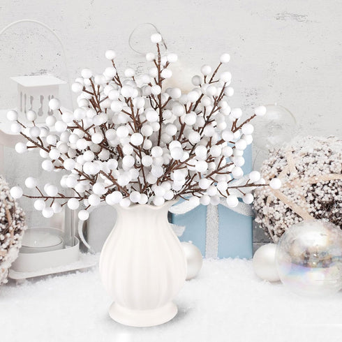 40 (40, Rowfad Pcs Artificial Berry Stems Branches, Christmas White Faux Holly Berries Picks Ornaments for Christmas