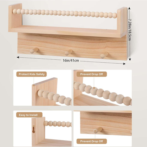 Generic Bookshelves,Set 4 BOMID Wall of Natural Wood Floating Bookshelf,Nursery Shelves,Floating Book Shelves