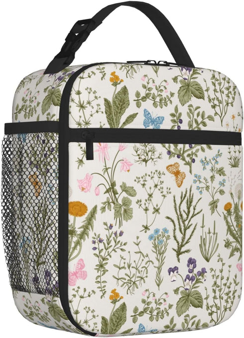 Pretty Wild Floral Herb Flower Insulated Lunch Bag Reusable Cooler Lunch Box Portable Leakproof Thermal Container Tote Bags for Girls Boys School Travel by GVGOAGL