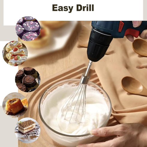 3Pcs Hand Mixer,Stainless Steel Kitchen Mixer Handheld Attachments Set 7.5inch for Electric Drill Dishwasher Safe(1 Beater, 1 Dough Hooks, 1 Balloon Whisks)