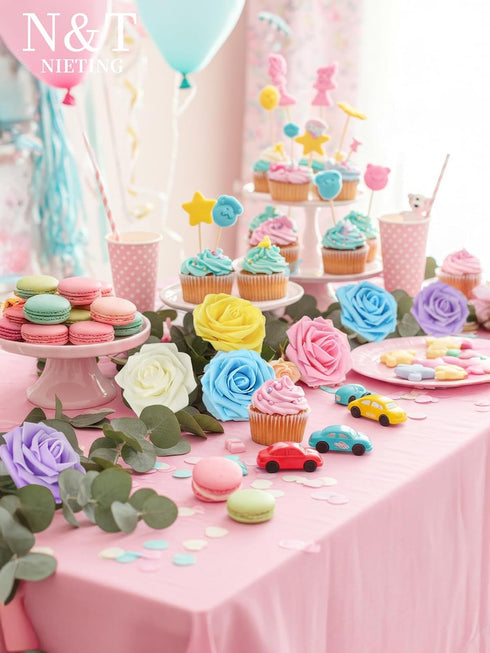 N&T NIETING 25Pcs Artificial Flowers Roses, Fake Flowers for DIY Wedding Bouquets, Centerpieces, Home Decorations