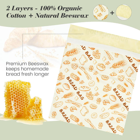 Bon shopping Beeswax Bread Bags for Sourdough - Large Reusable Organic Cotton Sourdough Bags and Bowl Cover Bread Bags