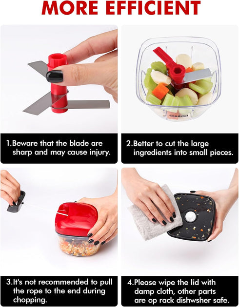 Geedel Manual Food Processor Vegetable Chopper, 2 Cup (500ml) Red Pull Chopper for Veggies, Fruits, Salad, Nuts, Herbs
