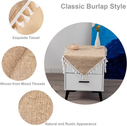 24 24 Inch Faux Linen Small Square Tablecloth Flaxen Textured Farmhouse Fabric Table Cloth Heavy Duty Wrinkle Resistant