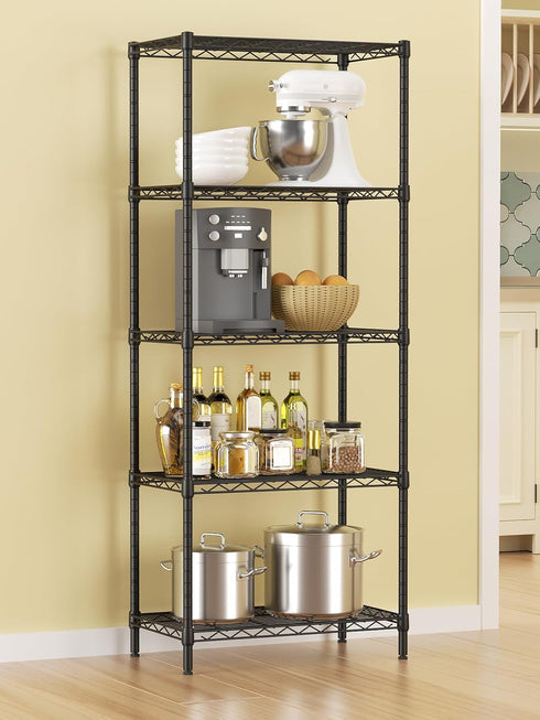 SINGAYE 5 Shelves Wire Shelf Storage Unit, Adjustable Metal Shelves for Laundry Bathroom Kitchen Office (Black)