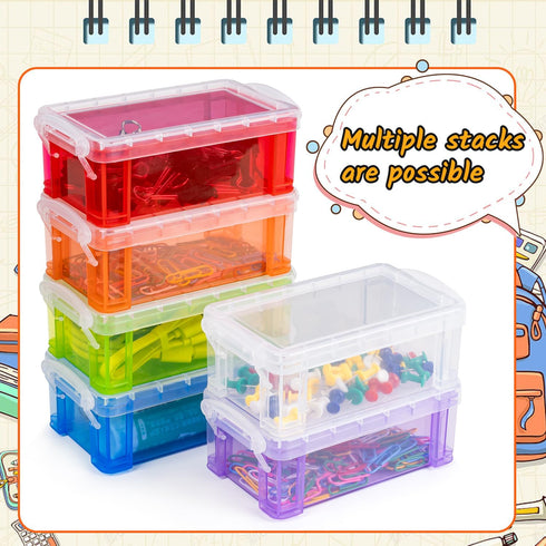 6Pack Colorful Small Plastic Containers, 5.3" X 3.0" X 2.0" - Stackable Mini Storage Box with Lid for Jewelry, Crafts