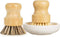 Palm Pot Dish Brush - Nature Bamboo Mini Durable Scrub for Kitchen Cleaning, 2 Packs with Ceramics Holder