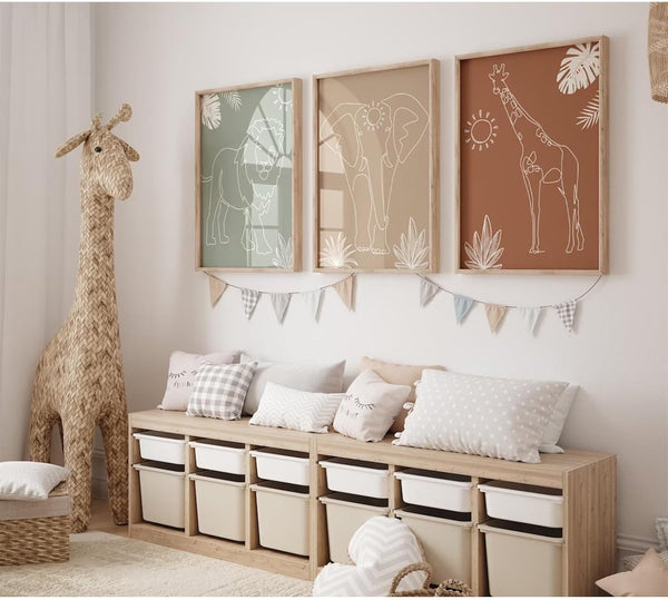 Youillne Safari Nursery Wall Art Pictures Baby Animal Canvas Wall Decor Boho Jungle