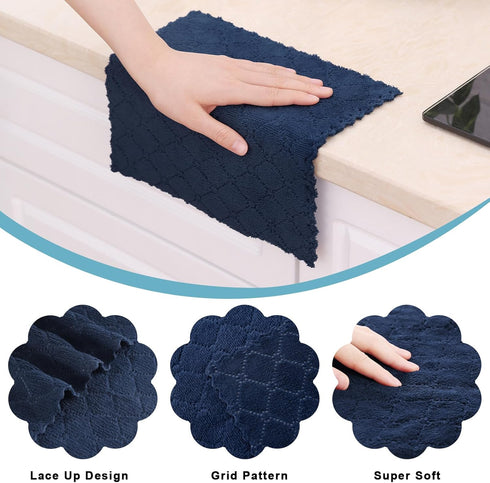 Homaxy 12 Pack Kitchen Dish Cloths (10 x 10 Inches, Navy Blue), Super Soft and Absorbent Coral Velvet Dish Towels, Nonstick Oil Fast Drying Microfiber Cleaning Cloth, No Lint Household Dishcloths by Homaxy