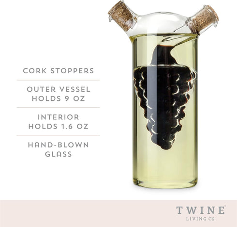 2-In-1 Pack 1 Twine Oil and Vinegar Cruet Bottle with Cork Stoppers, Olive Oil and Balsamic Vinegar Dispenser, Hand