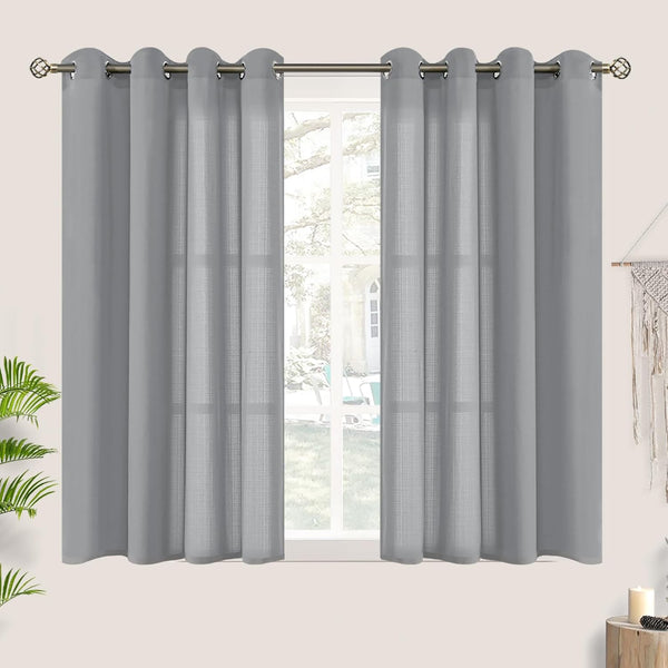 BGment Grey Linen Sheer Curtains, 54 Inch Length, 2 Panels, Grommet Light Filtering Casual Textured Privacy for Living