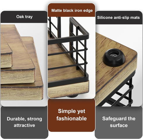 Guest Towel Holder Tray for Bathroom, Oak and Iron Napkins Holder, Wooden Basket for Disposable Paper Towels