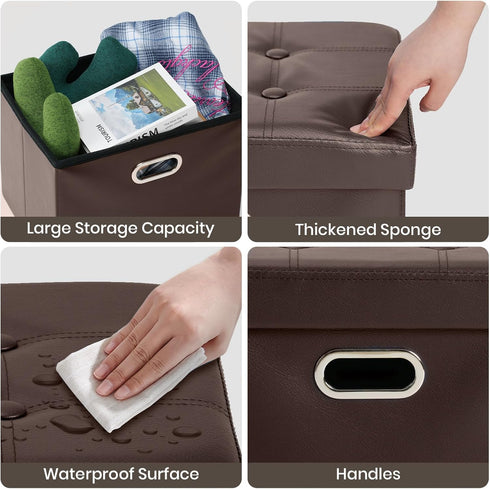17x13x13in COSYLAND Ottoman with Storage Folding Leather Ottoman Footrest Foot Stool Brown Ottoman for Rooms Small