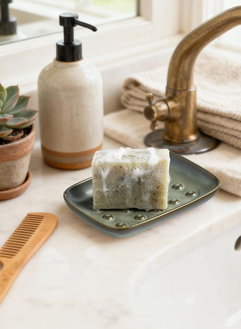 Miamolo Ceramic Soap Dish for Shower, Non-Slip Bar Soap Saver Tray Bar for Bathroom Kitchen Sink Bathtub, Easy