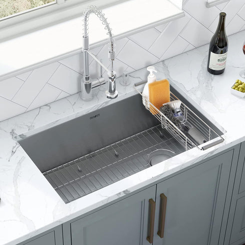 304stainless 14in-18in) YQh Retractable Sink Drain Rack, Steel Expandable Sink Storage Rack, Adjustabl Kitchen Sponge