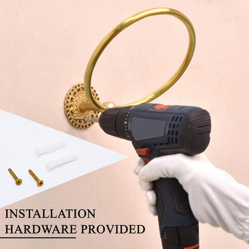 Indian Shelf Premium Boho Brass Towel Ring, Antique Gold Hand Towel Holder for Bathroom Accessories
