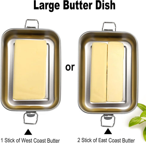 BSTKEY Countertop, 1 2 Butter Dish with Lid for Stainless Steel Butter Holder Container with Silicone Sealing