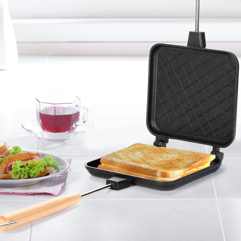 Hot Sandwich Maker, Non-stick Grilled Panini Maker with Handle, Stovetop Camping Sandwich Toaster Aluminum Flip Pan for